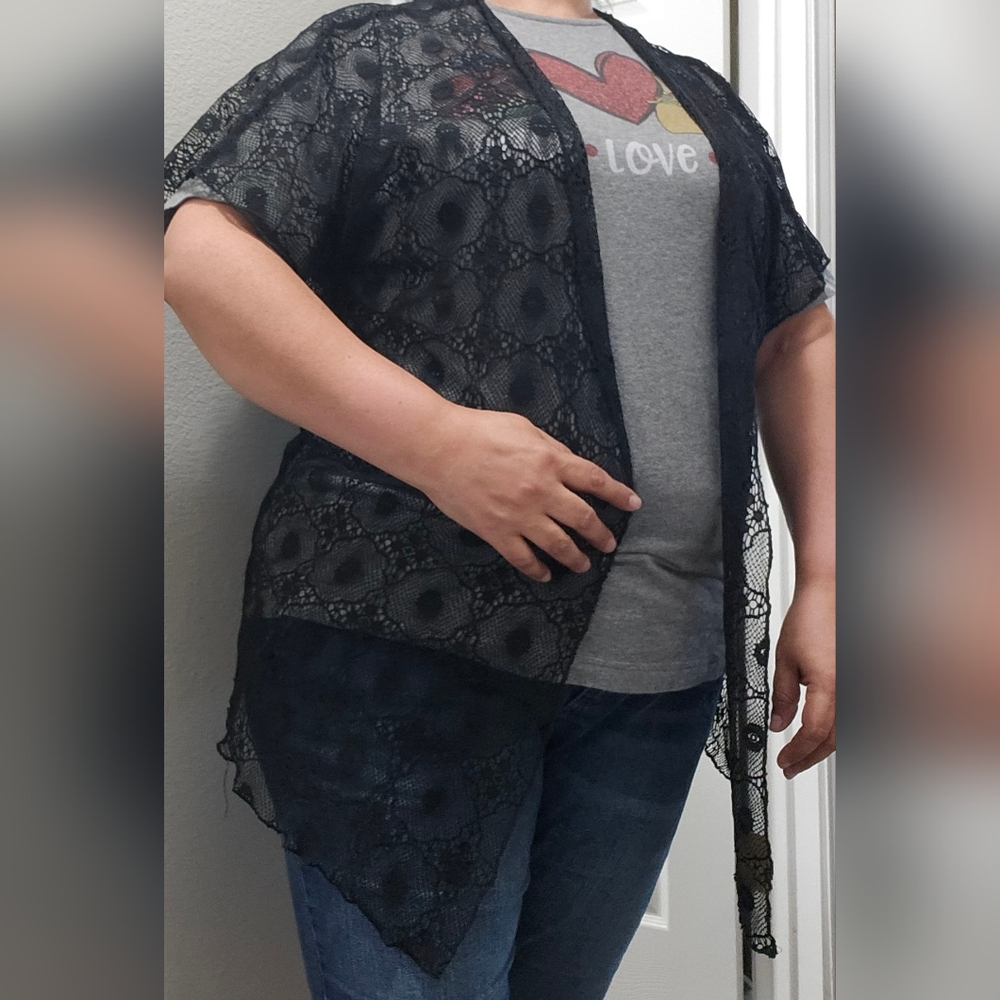 Star Vixen black lace open kimono cardigan women's size 1x